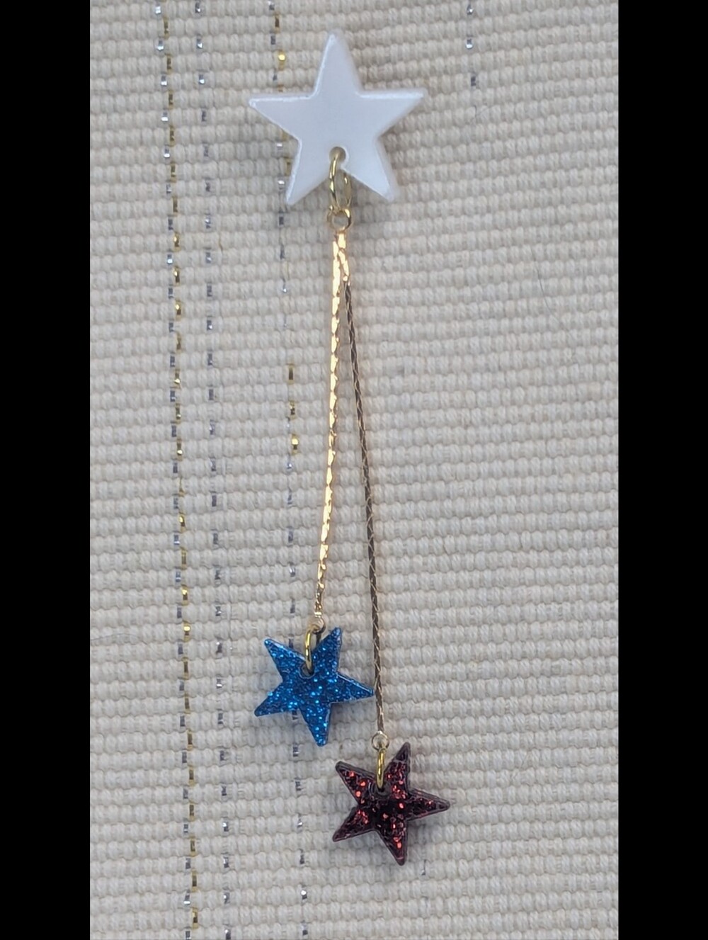 Patriotic Star 18KGP Gold Chain Earrings Red White Blue Acrylic 4th of July - Picture 2 of 4